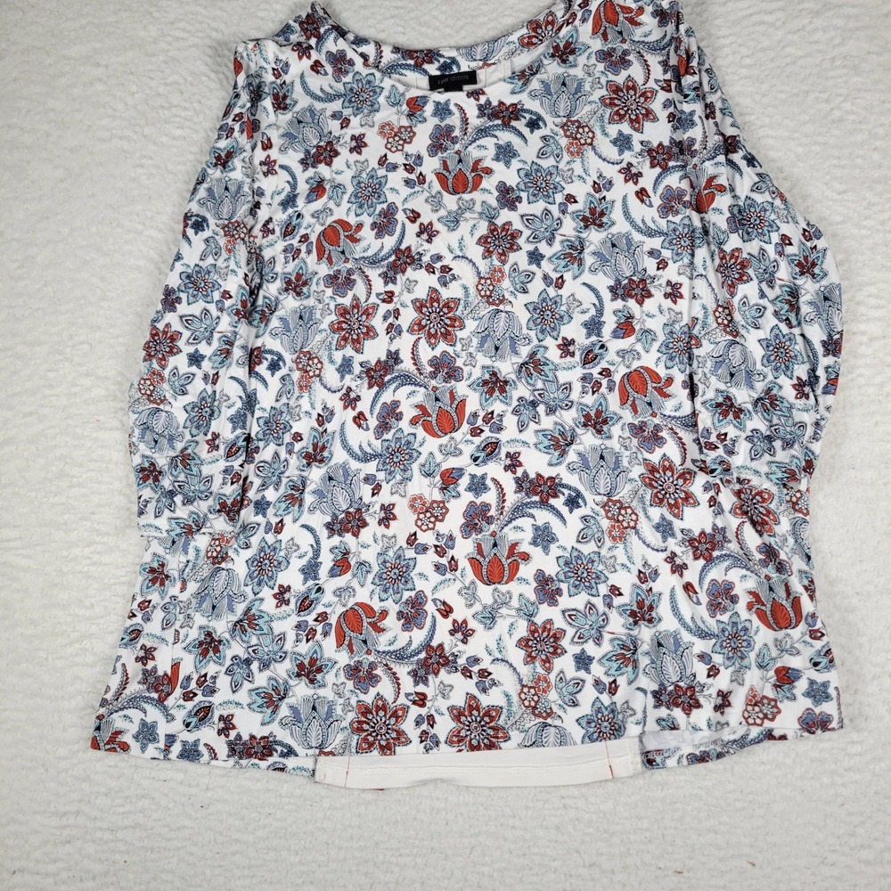 J. Jill Wearever Tunic Top Women L Petite Blue Rust Floral Paisley Split Back